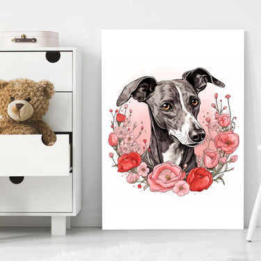 Cute Valentine Puppy Heart, Valentine Dog Canvas Print, Cute Greyhound Love Canvas Wall Art, Valentine's Dog Painting, Valentine's Canvas, Pet Lover, Valentines Gift
